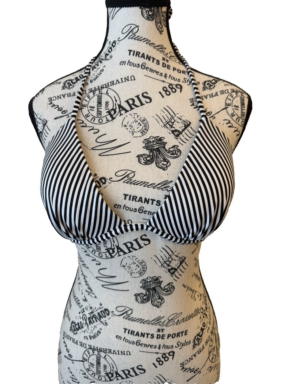 Shade And Shore Bathing Suit Top 34 C Black & White Stripe Underwire Padded